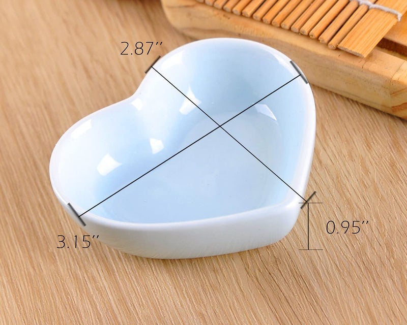 WHJY Blue Love Heart Shaped Ceramic Side Dish Bowl, Contemporary Porcelain Side Dishes Bowl, Seasoning Dishes Soy Dipping Sauce Dishes for Wedding Birthday Party- Set of 6 - Image 2