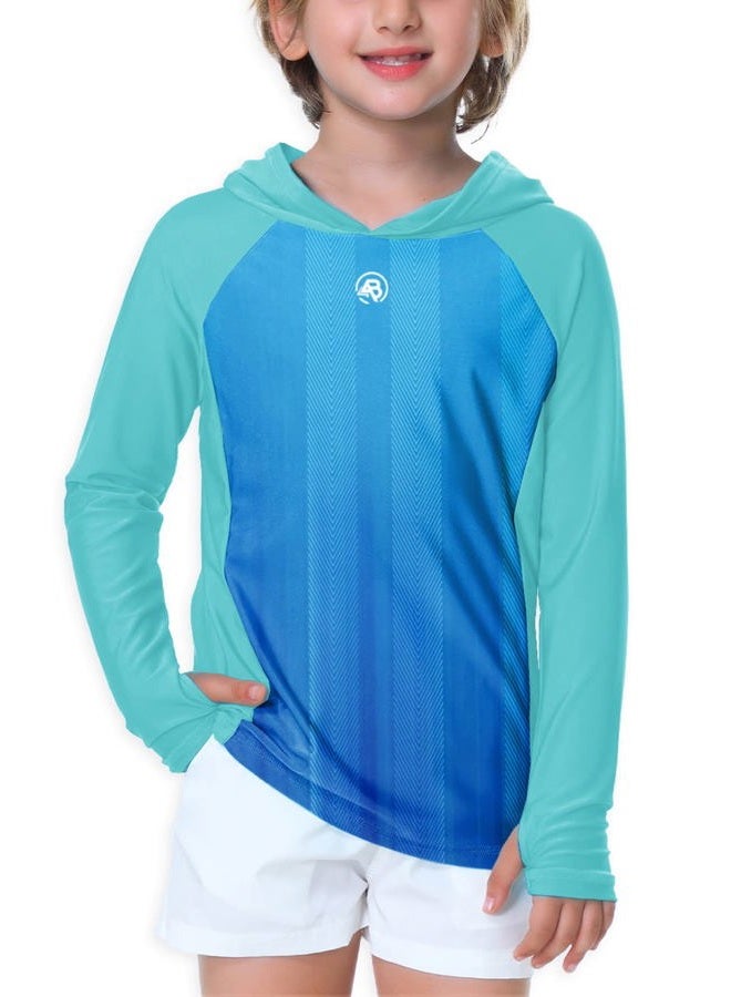 AOBUTE Gradient Rash Guard for Boy Hoodie Sun Shirt Uv Protection Long Sleeve SPF Surf Shirts Aqua 9-10 Years - Image 1