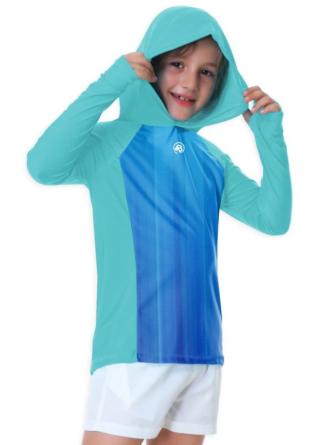 AOBUTE Gradient Rash Guard for Boy Hoodie Sun Shirt Uv Protection Long Sleeve SPF Surf Shirts Aqua 9-10 Years - Image 3