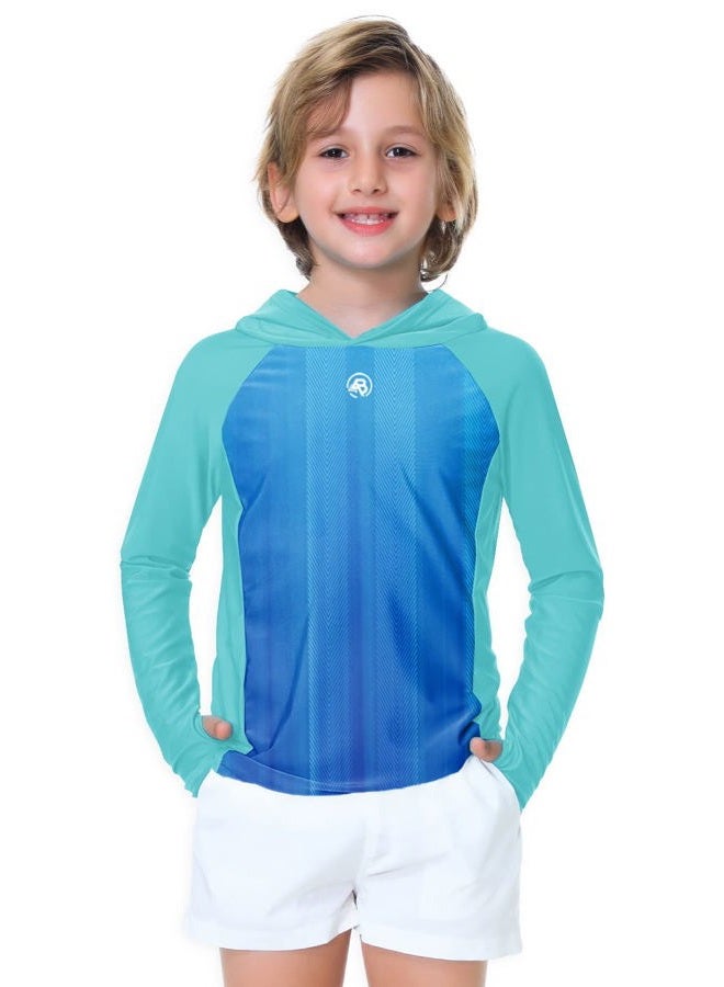AOBUTE Gradient Rash Guard for Boy Hoodie Sun Shirt Uv Protection Long Sleeve SPF Surf Shirts Aqua 9-10 Years - Image 5