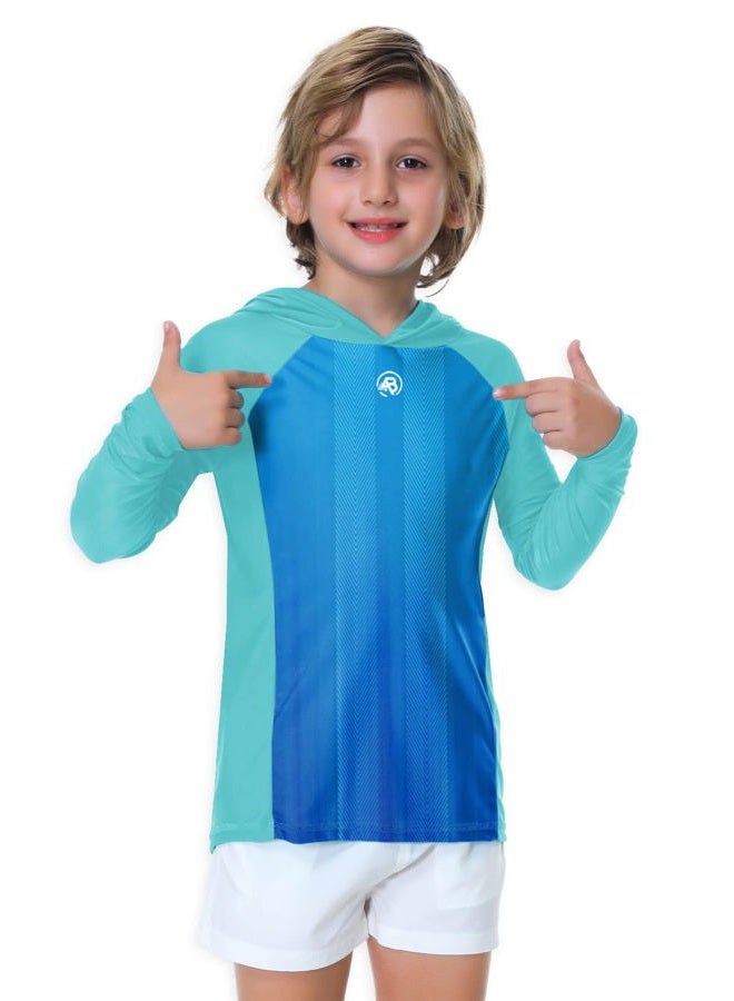 AOBUTE Gradient Rash Guard for Boy Hoodie Sun Shirt Uv Protection Long Sleeve SPF Surf Shirts Aqua 9-10 Years - Image 4