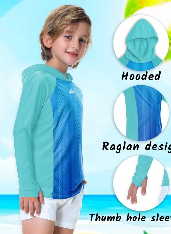 AOBUTE Gradient Rash Guard for Boy Hoodie Sun Shirt Uv Protection Long Sleeve SPF Surf Shirts Aqua 9-10 Years - Image 2