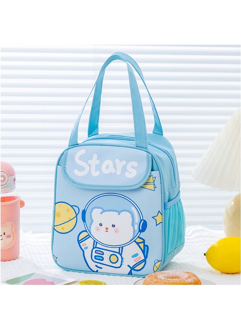 TAPIT Cartoon Children's Insulated Lunch Bag, Large Capacity Bento Bag, Hand-held Lunch Box Bag, Student Lunch Bag, Bento Bag for Boys and Girls (Blue - Stars) - Image 1