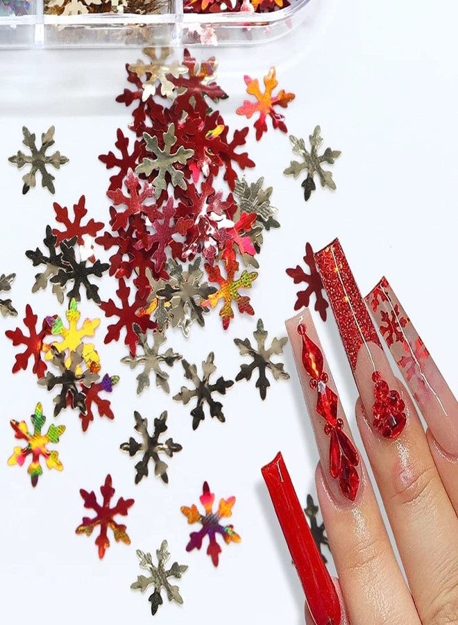 YKZFUI Christmas Nail Art Glitter Sequin,3D Snowflakes Nail Sequins Decoration, White Snowflake, Holographic Snowflake,Winter Christmas Nail Products, Professional Accessories for Women Xmas Party Snow Flake - Image 2