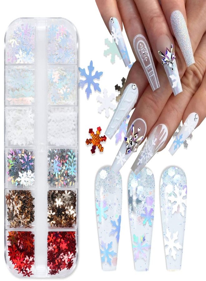 YKZFUI Christmas Nail Art Glitter Sequin,3D Snowflakes Nail Sequins Decoration, White Snowflake, Holographic Snowflake,Winter Christmas Nail Products, Professional Accessories for Women Xmas Party Snow Flake - Image 1