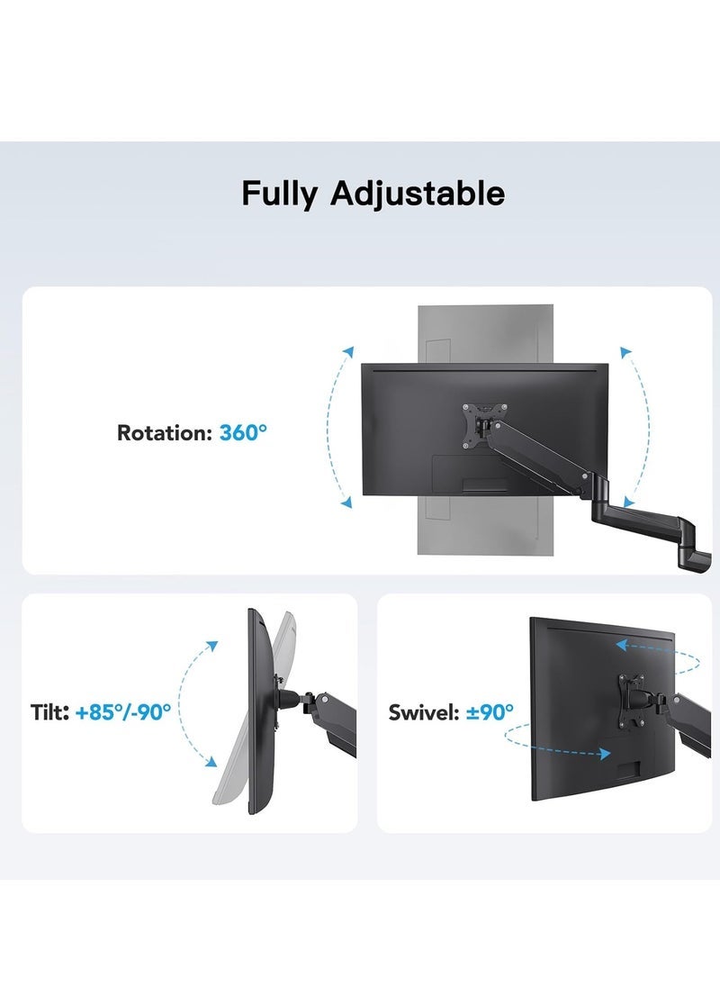 Gravity Triple Monitor Mount for 17-32 Inch Screens – Height Adjustable, 8kg Per Arm, Black Monitor Stand for Dual or Triple Display Setup - Image 4