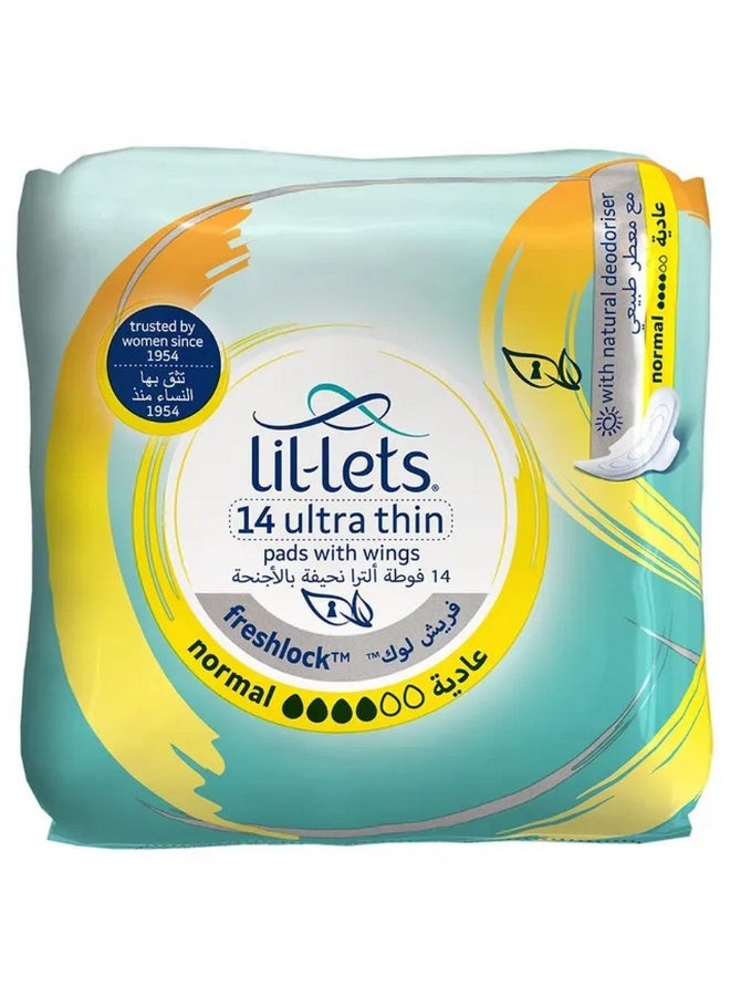Freshlock Ultra Normal Thin Pads With Wings & Natural Deodoriser 14Pads