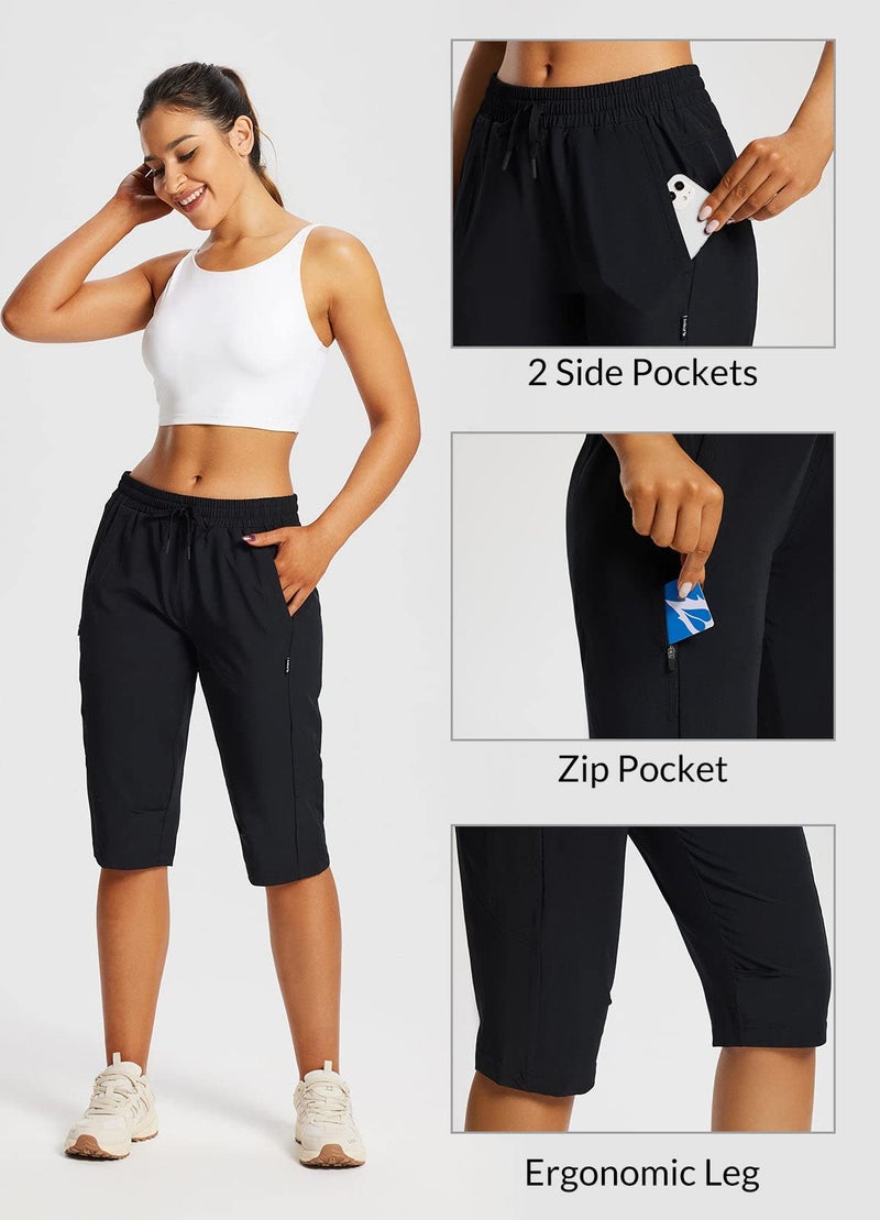 baleaf Women's 15" Long Shorts Below The Knee Capri Hiking Cargo Shorts Lightweight Quick Dry Elastic Waist for Casual Black XL - Image 4