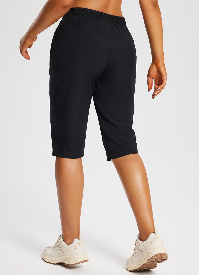 baleaf Women's 15" Long Shorts Below The Knee Capri Hiking Cargo Shorts Lightweight Quick Dry Elastic Waist for Casual Black XL - Image 2