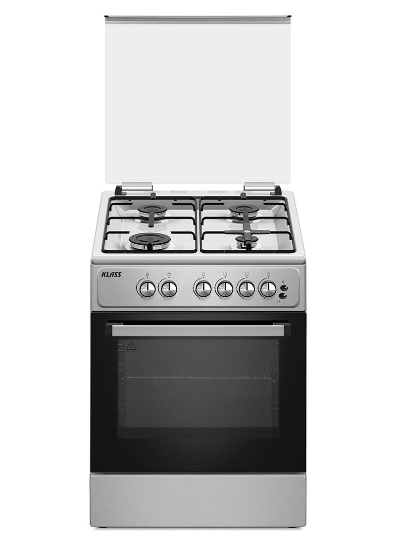 Klass 60 × 60 cm Freestanding 4-Burner Gas Cooker with Oven, Chicken Rotisserie & Auto-Ignition – Full-Safety Stainless Steel, Made in Turkey - Image 1