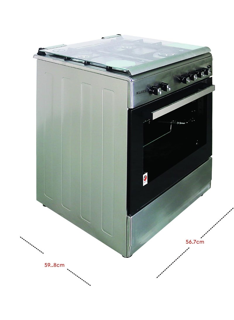 Klass 60 × 60 cm Freestanding 4-Burner Gas Cooker with Oven, Chicken Rotisserie & Auto-Ignition – Full-Safety Stainless Steel, Made in Turkey - Image 3