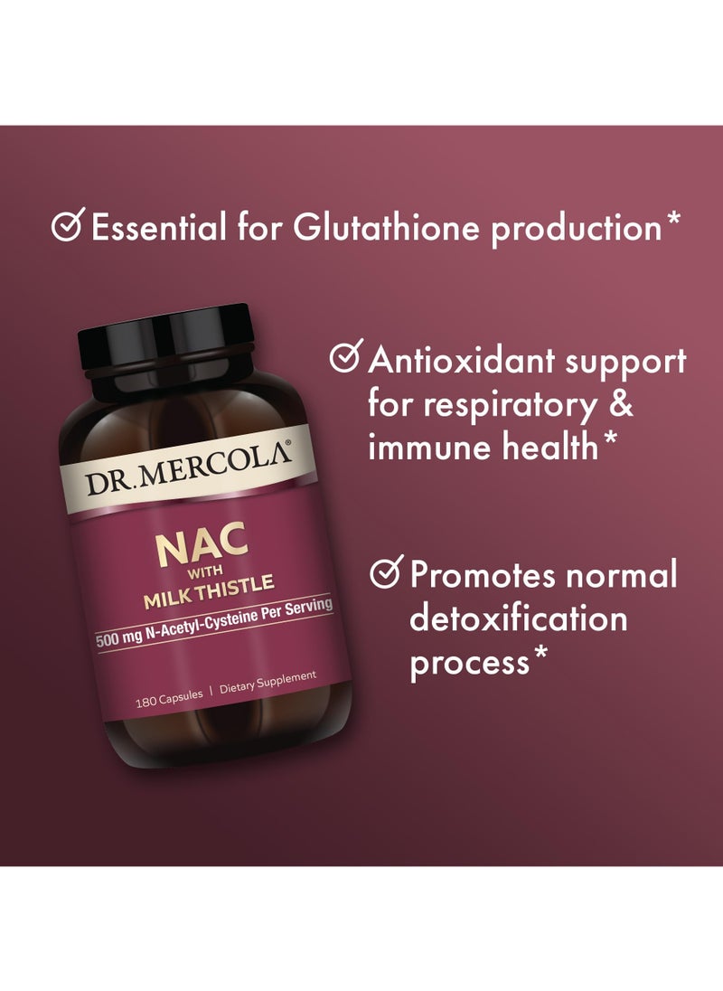 Dr. Mercola - NAC with Milk Thistle, 500 mg N-Acetyl-Cysteine Per Serving, Dietary Supplement, 180 Capsules - Image 1