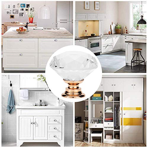 YourGift 12 Pack Drawer Knobs Diamond Shaped Crystal Glass 30mm Cabinet Knobs Pull Handles (Rose Gold) - Image 4