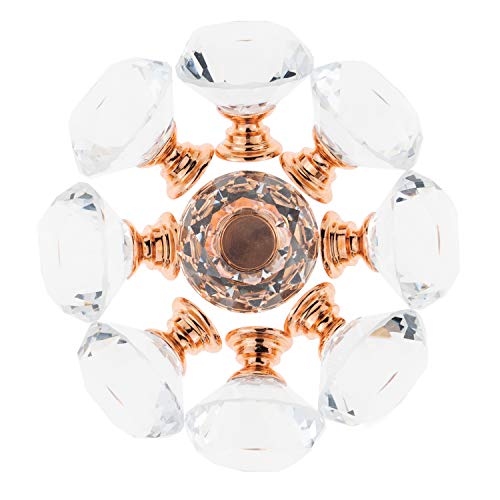 YourGift 12 Pack Drawer Knobs Diamond Shaped Crystal Glass 30mm Cabinet Knobs Pull Handles (Rose Gold) - Image 2