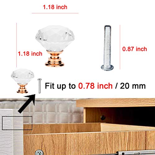 YourGift 12 Pack Drawer Knobs Diamond Shaped Crystal Glass 30mm Cabinet Knobs Pull Handles (Rose Gold) - Image 3