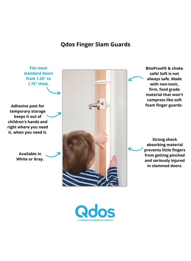 Qdos Safety Finger Slam Pinch Guard | White | Guaranteed NOT to compress or fall off like other products - Protect Fingers from Slamming Doors - Bite Proof & Choke Safe - Food Grade Material | 2 pack - Image 1