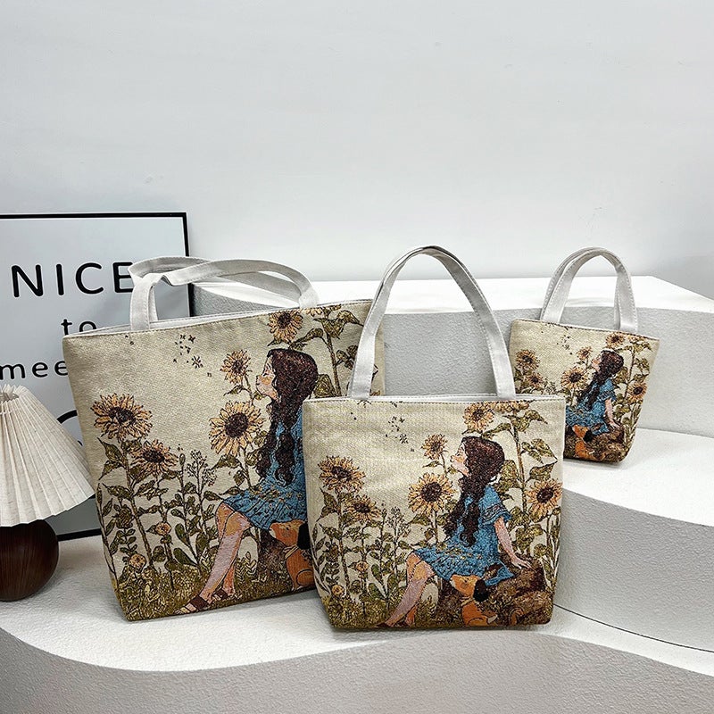 New Double-Sided Gold Jacquard Embroidered Rabbit Elephant Peacock Shoulder Bag Ethnic Style Portable Commuter Bag - Image 3