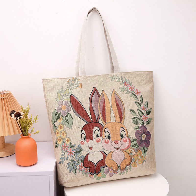 New Double-Sided Gold Jacquard Embroidered Rabbit Elephant Peacock Shoulder Bag Ethnic Style Portable Commuter Bag - Image 1