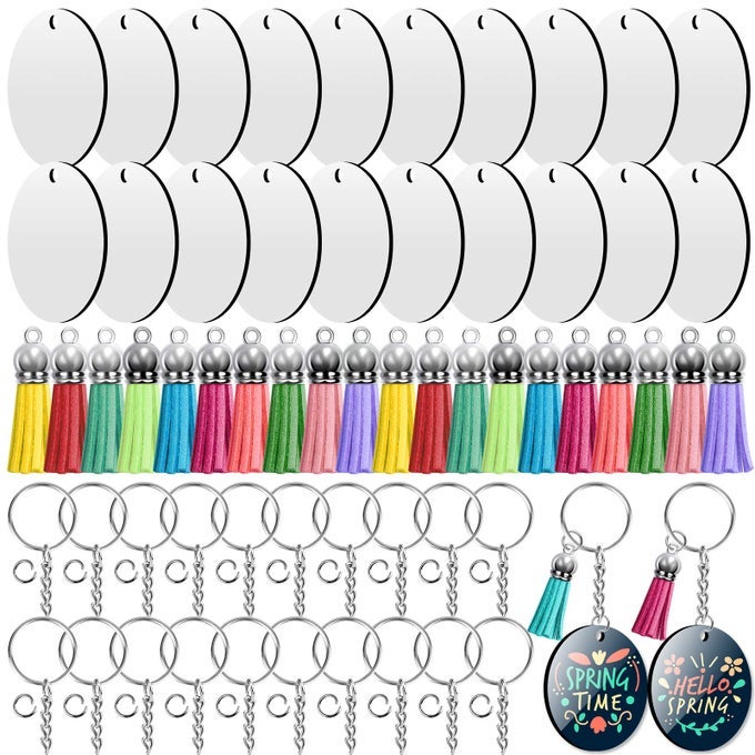SUBLIMATION BLANKS KEYCHAINS PRODUCTS 80 PCS KEYCHAINS TAG BULK WITH 2 INCH HEAT TRANSFER DOUBLESIDE ROUND COASTERS BLANKS KEY CHAINS TASSELS JUMP RINGS FOR ORNAMENT MAKING DIY ART CRAFT SUPPLIES