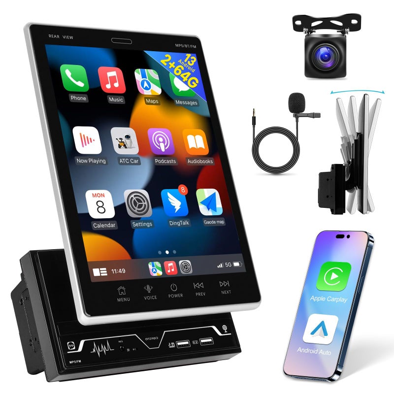 EKAT 2G64G 97 inch Android Vertical Double Din Car Stereo 2 Din Touch Screen CarPlay Radio Unit Wireless Car PlayAndroid AutoBluetooth1080PSWCGPSAHD Backup CameraMIC - Image 2