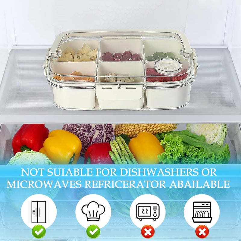 SOLARAE 6 Compartments Snacks Box, Divided Serving Tray with Lid and Handle, Reusable Charrie Container for Portable Bento Snack Platters, Clear Organizer Fruits,Snacks, Perfect for Party, travel Work - Image 5