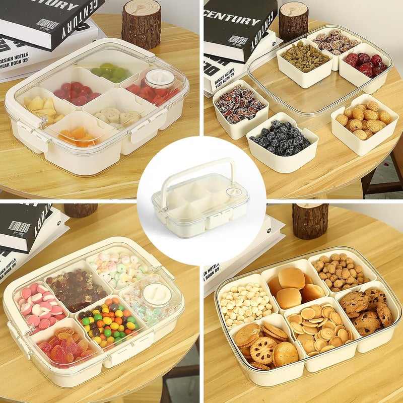 SOLARAE 6 Compartments Snacks Box, Divided Serving Tray with Lid and Handle, Reusable Charrie Container for Portable Bento Snack Platters, Clear Organizer Fruits,Snacks, Perfect for Party, travel Work - Image 4