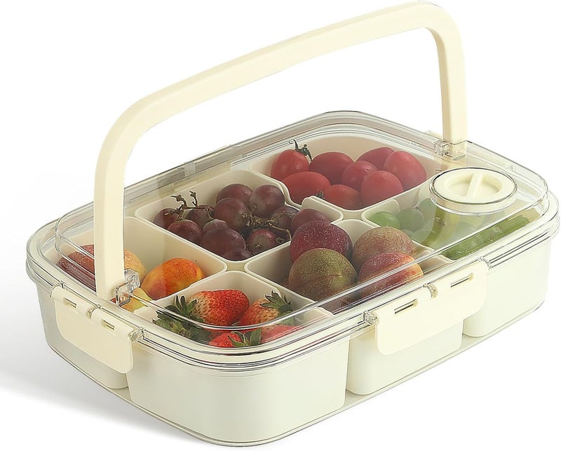 SOLARAE 6 Compartments Snacks Box, Divided Serving Tray with Lid and Handle, Reusable Charrie Container for Portable Bento Snack Platters, Clear Organizer Fruits,Snacks, Perfect for Party, travel Work - Image 1