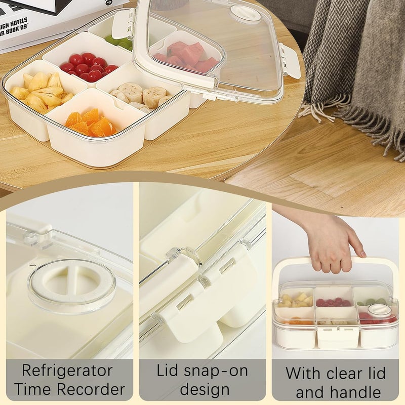 SOLARAE 6 Compartments Snacks Box, Divided Serving Tray with Lid and Handle, Reusable Charrie Container for Portable Bento Snack Platters, Clear Organizer Fruits,Snacks, Perfect for Party, travel Work - Image 3