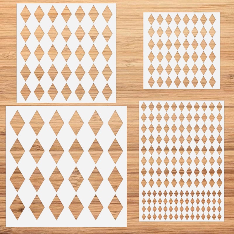 Polka Dots Harlequin Checks Twinkle Star Stencils4 Pack Assorted Sizes Reusable Plastic Templates Making DIY Craft Painting on Wood Furniture PillowsTile Style 1Harlequin Stencils