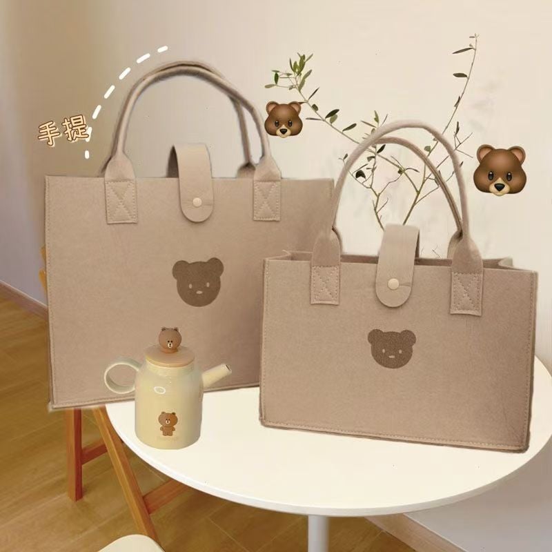 Felt Bear Tote Bag - Large Capacity Handbag - Image 1