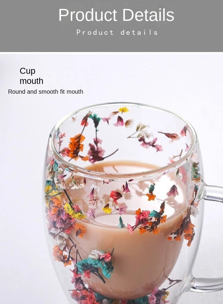 إيفرين كوب قهوة زجاجي مزدوج الطبقات، سعة 350 مل، كوب ماء شفاف للشاي والكابتشينو والإسبريسو واللاتيه، أكواب المشروبات الساخنة، هدية عيد ميلاد للنساء - Image 3