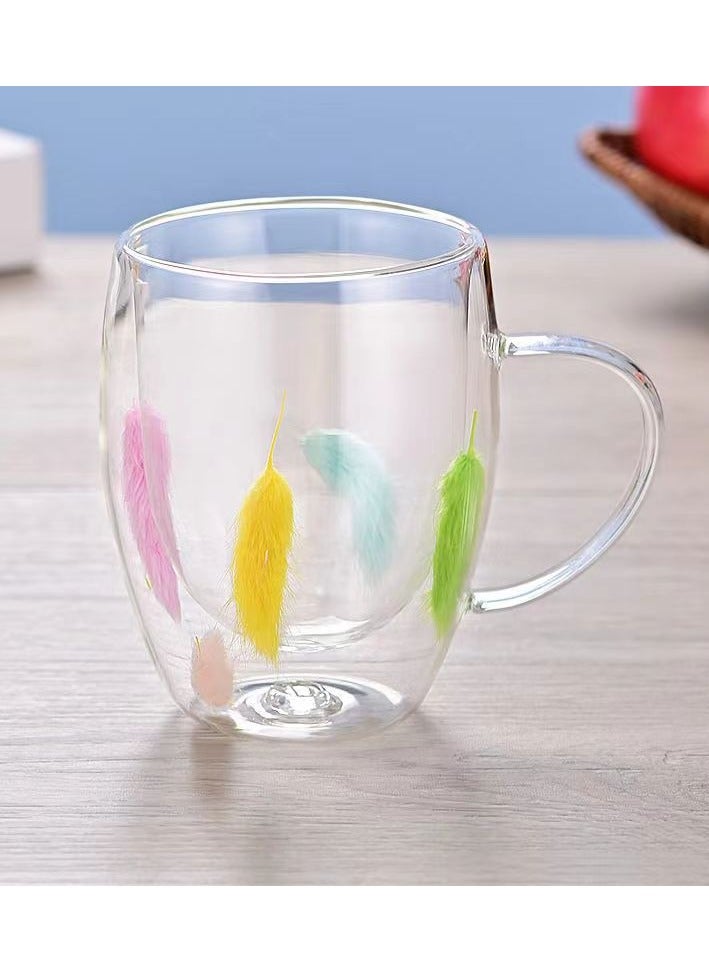 إيفرين كوب قهوة زجاجي مزدوج الطبقات، سعة 350 مل، كوب ماء شفاف للشاي والكابتشينو والإسبريسو واللاتيه، أكواب المشروبات الساخنة، هدية عيد ميلاد للنساء - Image 1