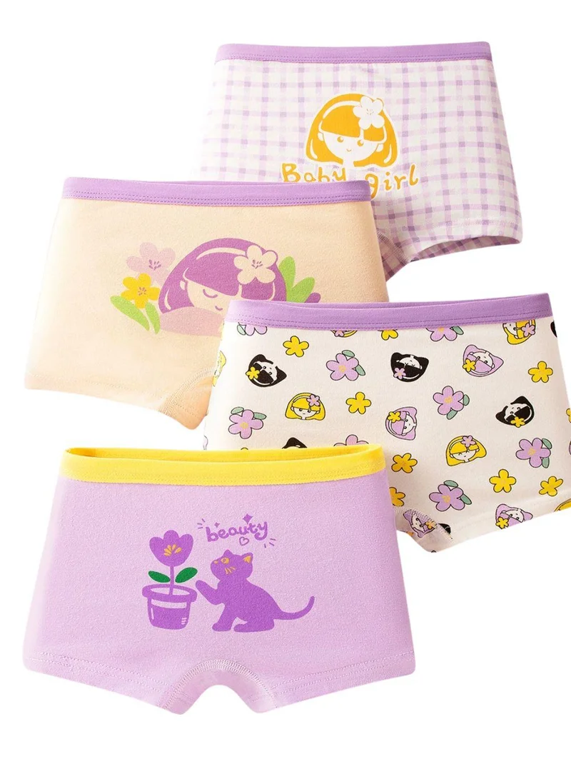 بيبي كلو Girls Cartoon Printed Briefs Pack of 4