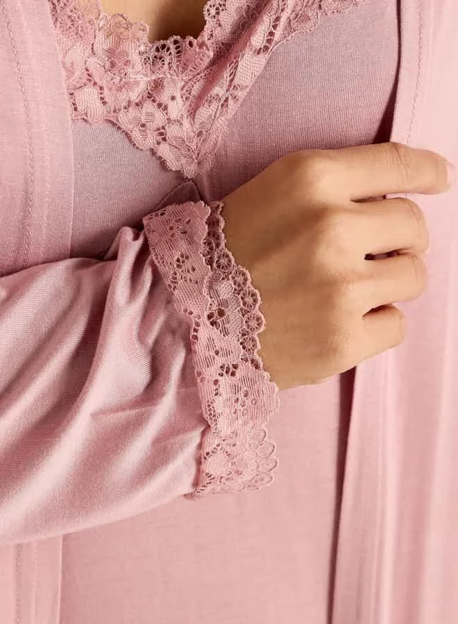 Splash FAV Lace Detailed Robe and Slip Dress Set