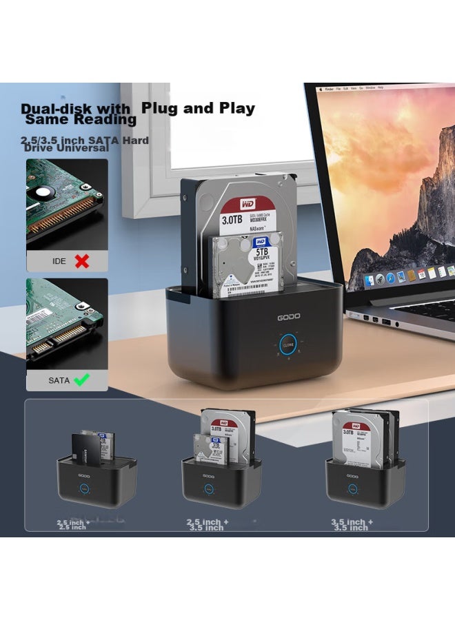 Godo o Mechanical Ssd Enclosure Base, 2.5/3.5 Inch, Usb3.0 External Sata Dual-bay, Compatible With Laptops And Desktop Computers, External Portable Hard Drive Enclosure, Universal - Image 1