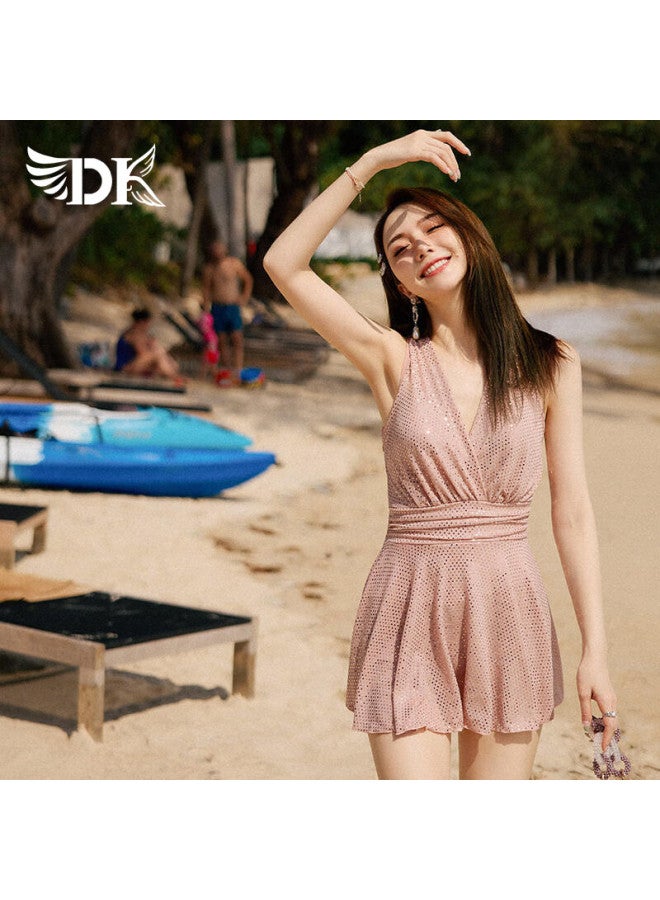 Dkdk Elegant Swimsuit For Women, New One-piece Conservative Swimwear, Plus Size, Red, M - Image 5