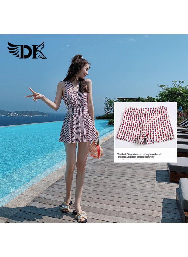 Dkdk Elegant Swimsuit For Women, New One-piece Conservative Swimwear, Plus Size, Red, M - Image 2