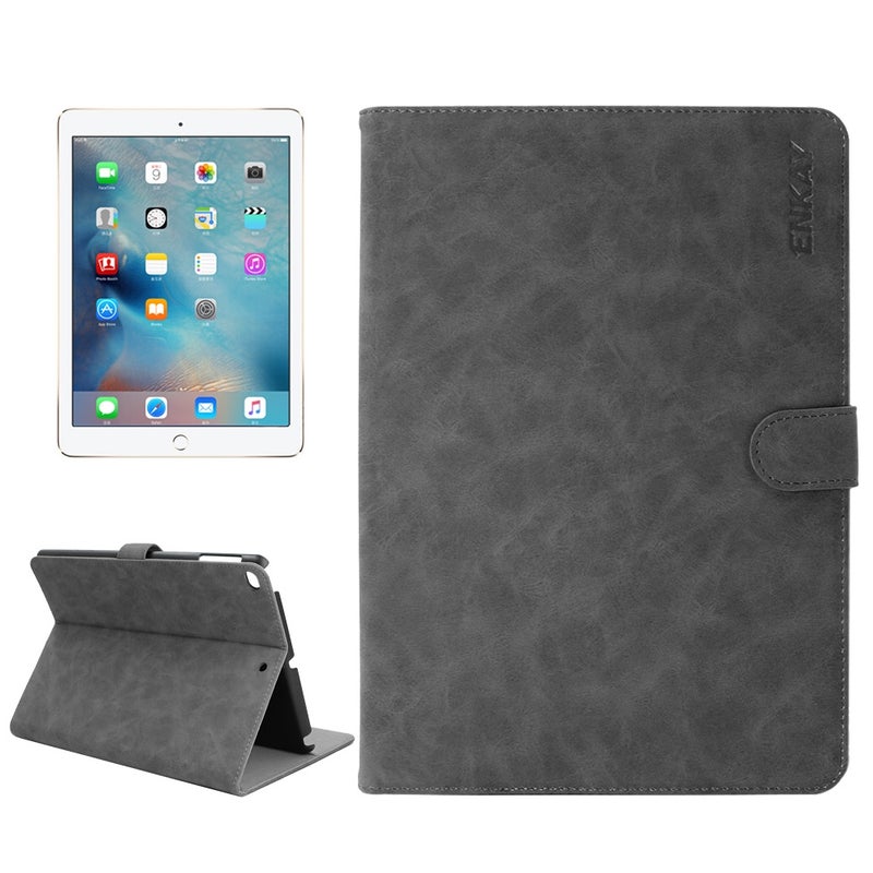 ENKAY For Ipad 9.7 (2018) & Ipad 9.7 (2017) / Ipad Air / Ipad Air 2 Universal Retro Velvet Pu + Plastic Bottom Case Horizontal Flip Leather Case With Holder & Card Slots & Sleep / Wake-Up Function(Black) - Image 1