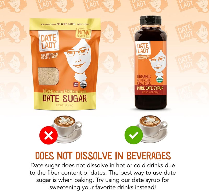 Date Lady Organic Date Sugar - 16 Ounce Bag (454g) - Gluten Free, Vegan, Kosher Sweetener - Image 4