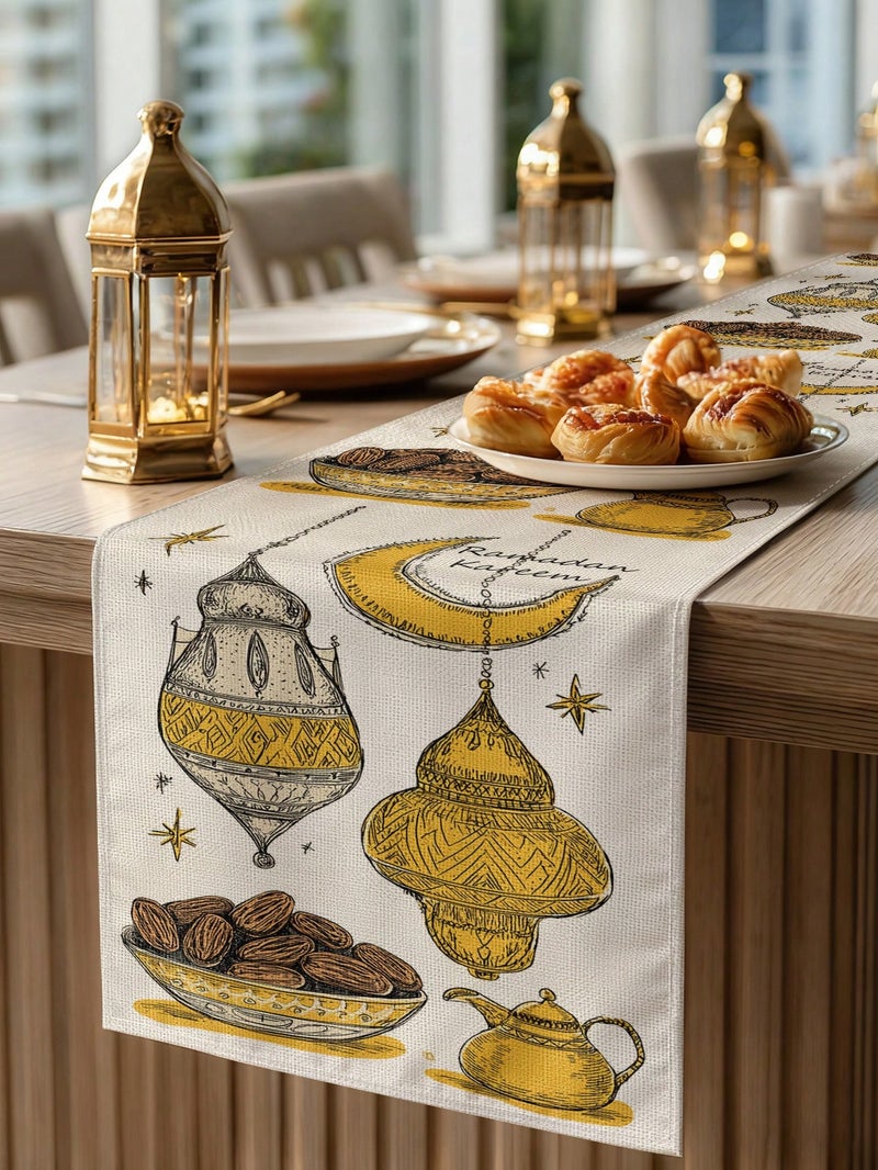 زينة رمضان مفرش طاولة رمضان – مقاس 33 × 183 سم – زينة رمضان للمنازل والحفلات - Image 1