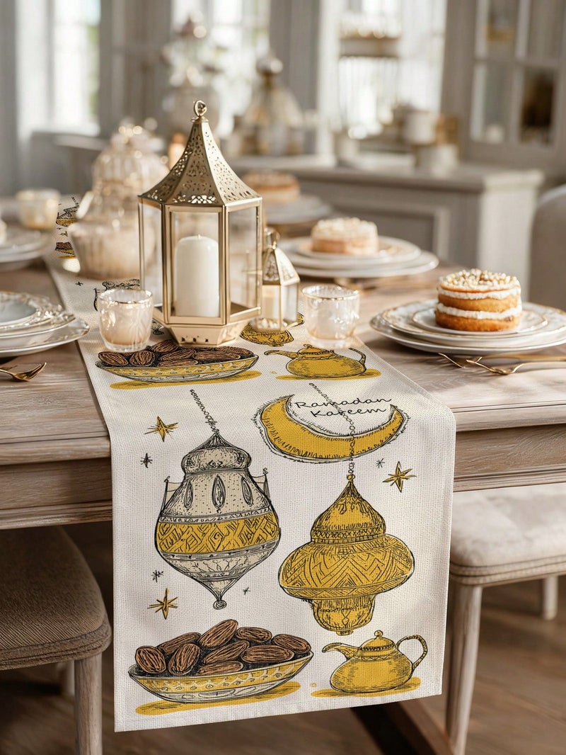زينة رمضان مفرش طاولة رمضان – مقاس 33 × 183 سم – زينة رمضان للمنازل والحفلات - Image 2
