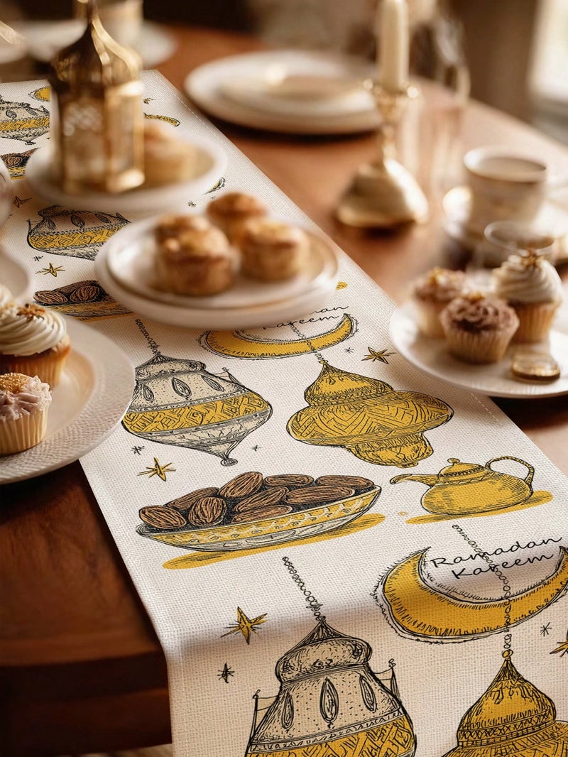 زينة رمضان مفرش طاولة رمضان – مقاس 33 × 183 سم – زينة رمضان للمنازل والحفلات - Image 3