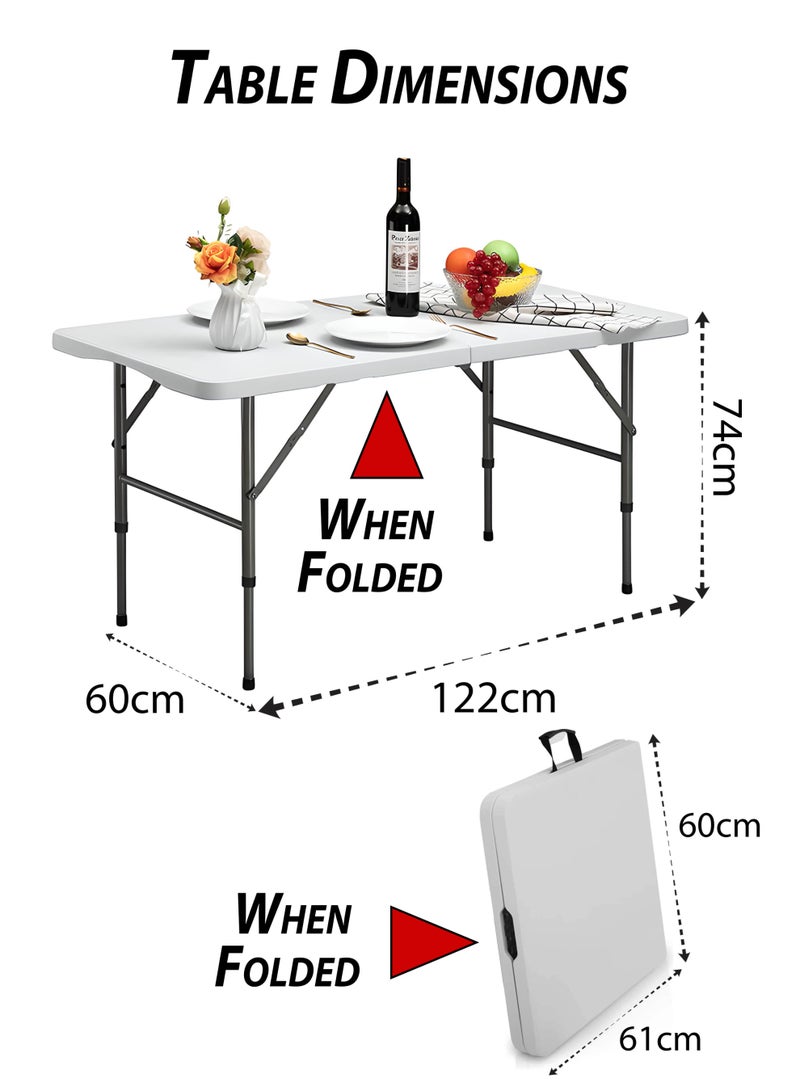 DBLEW Multipurpose Rectangle 122cm Folding Table with 4 Foldable Chairs  Portable 5 Piece Set Heavy-Duty Plastic Tabletop with Aluminum Frame & Ergonomic Folding Chairs for Home Bedroom Living Room, Balcony, Office, Laptop, Computer, School Classroom Student Study, Dining, Outdoor Picnics, Fishing, Camping, BBQ, Garden, Patio, Hiking, Conference Rooms & Events Compact, Lightweight and Easy to Store Collapsible Desk Stool Bench - Image 4