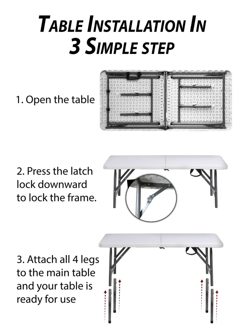 DBLEW Multipurpose Rectangle 122cm Folding Table with 4 Foldable Chairs  Portable 5 Piece Set Heavy-Duty Plastic Tabletop with Aluminum Frame & Ergonomic Folding Chairs for Home Bedroom Living Room, Balcony, Office, Laptop, Computer, School Classroom Student Study, Dining, Outdoor Picnics, Fishing, Camping, BBQ, Garden, Patio, Hiking, Conference Rooms & Events Compact, Lightweight and Easy to Store Collapsible Desk Stool Bench - Image 2
