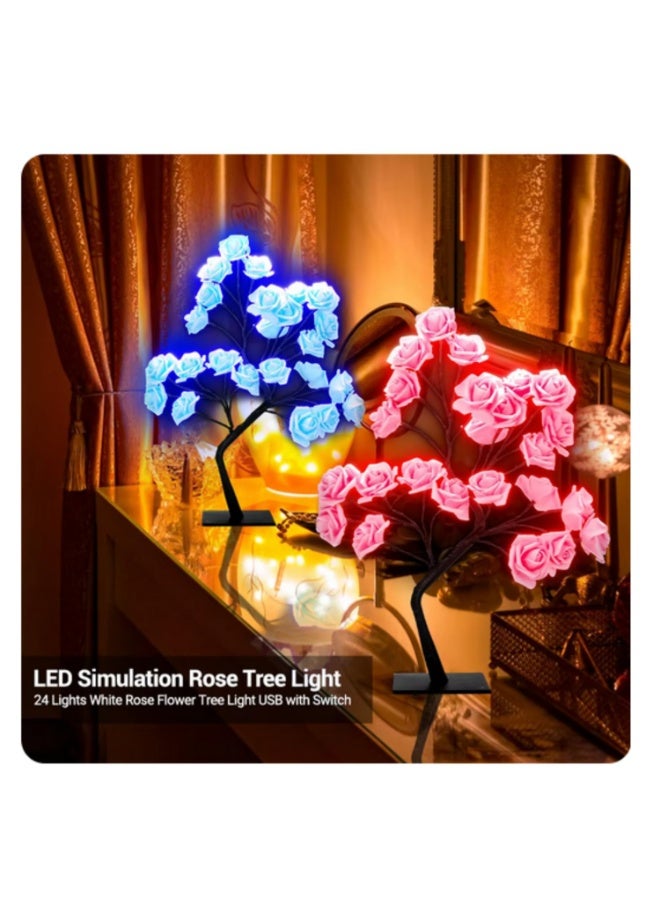 مصباح طاولة على شكل شجرة ورد مزود بـ 24 مصباح LED، يعمل عبر USB، زهرة صناعية، إضاءة ليلية لغرفة النوم وغرفة المعيشة والحفلات وحفلات الزفاف وديكور عيد الحب (بنفسجي) - Image 2