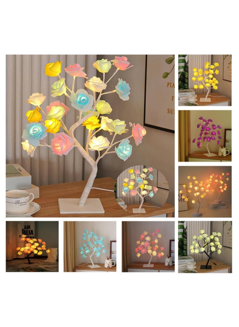 مصباح طاولة على شكل شجرة ورد مزود بـ 24 مصباح LED، يعمل عبر USB، زهرة صناعية، إضاءة ليلية لغرفة النوم وغرفة المعيشة والحفلات وحفلات الزفاف وديكور عيد الحب (بنفسجي) - Image 4