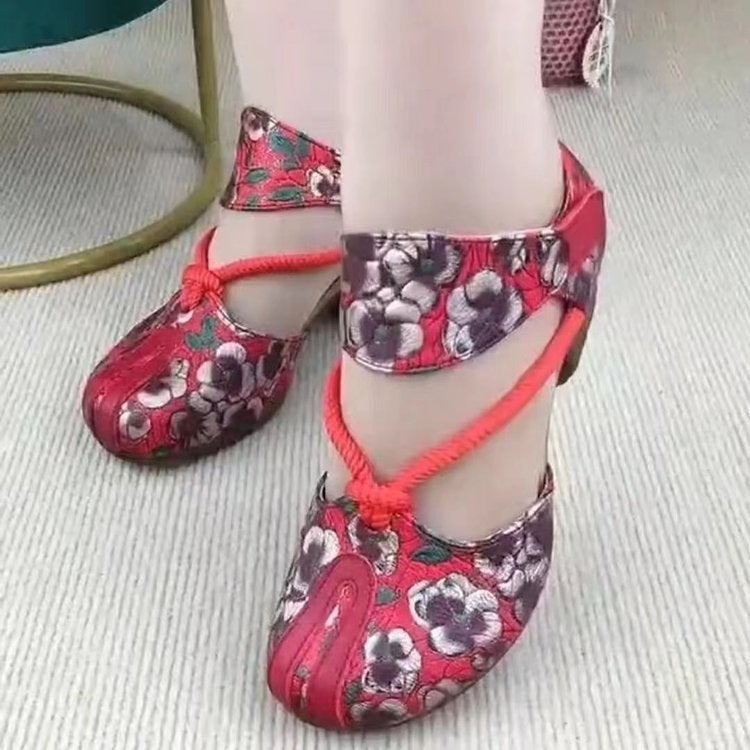 Women's Ethnic Print Soft Leather Heeled Sandals - Image 2