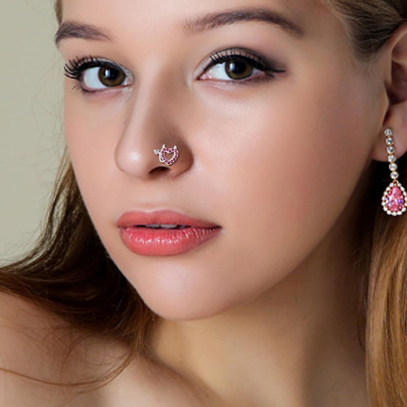 TAMHOO 18Pcs Nose Rings - L Shape, Butterfly & Heart Designs - Silver Nose Studs (#8-D Style) - Image 4