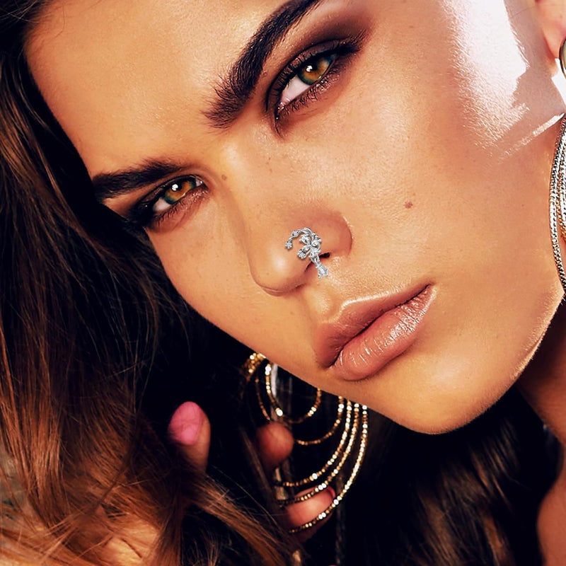 TAMHOO 18Pcs Nose Rings - L Shape, Butterfly & Heart Designs - Silver Nose Studs (#8-D Style) - Image 2