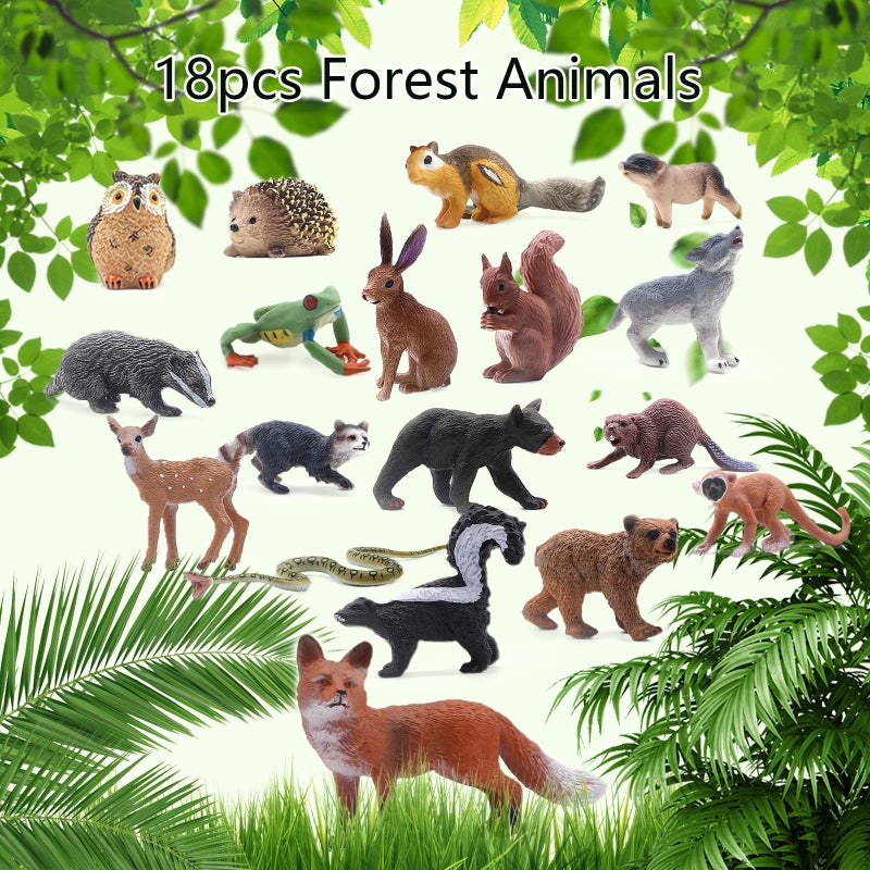 SIENON 18Pcs Forest Animals Figures Toys  Baby Woodland Animals Figurines  Miniature Animals Toys with Owl  Hedgehog  Fox  Squirrels  Bears  Monkey for Woodland Theme Cake Toppers Cupcake Toppers - Image 2